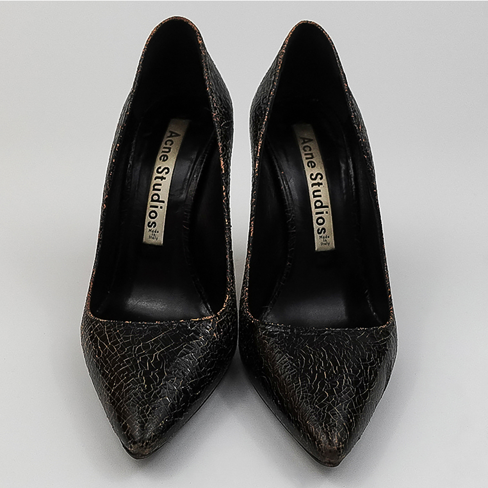 Acne Studios Black Brown Crackle Paint Leather Pointed Toe Pumps - DE 38/US 7.5 - Picture 8 of 12